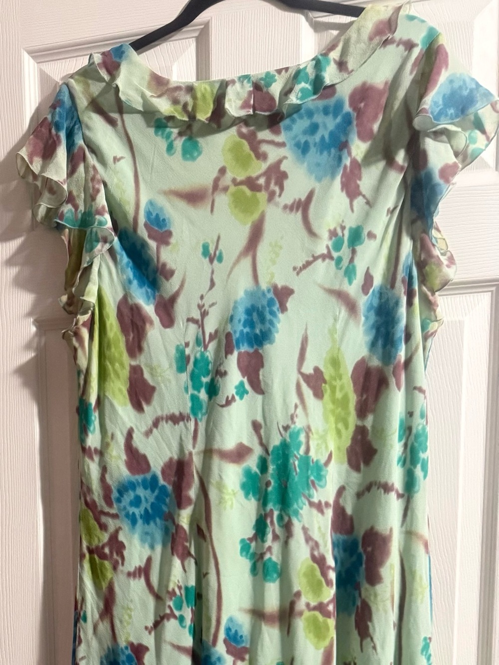 Lapis Mint Floral Ruffle-Sleeve Tunic